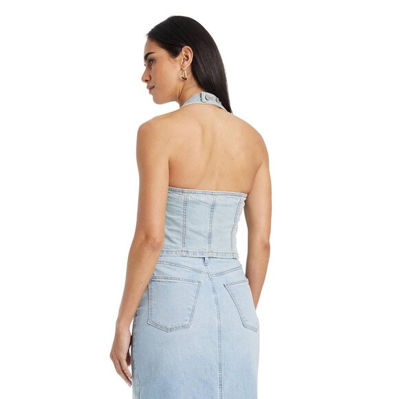 NWT Universal Thread Cropped Sleeveless Denim Halter Shirt Light Wash Blue L - Picture 2 of 8